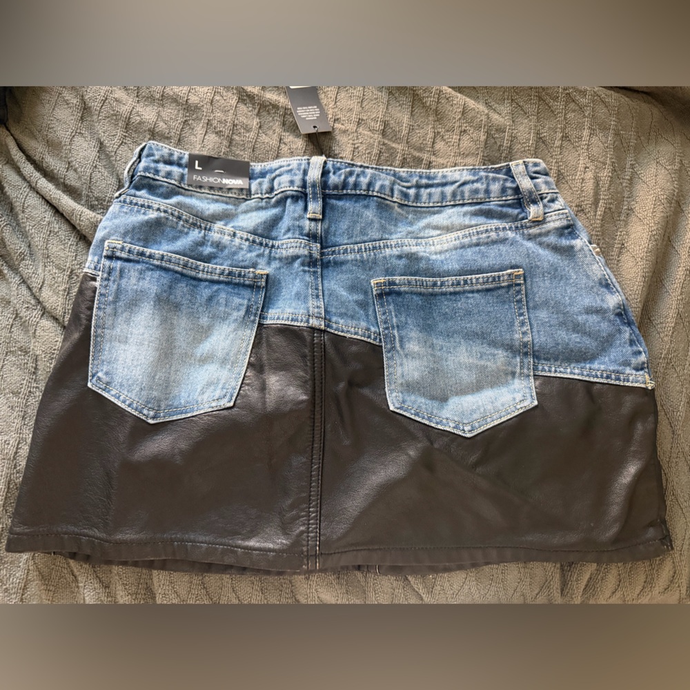 Jean/faux leather skirt